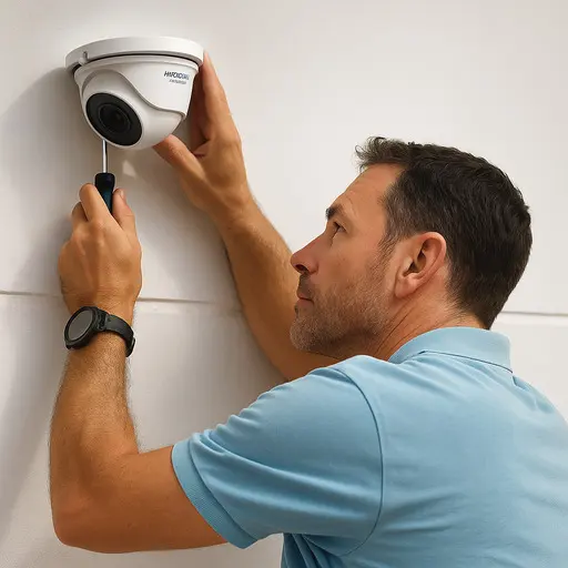 Técnico realizando mantenimiento de cámaras