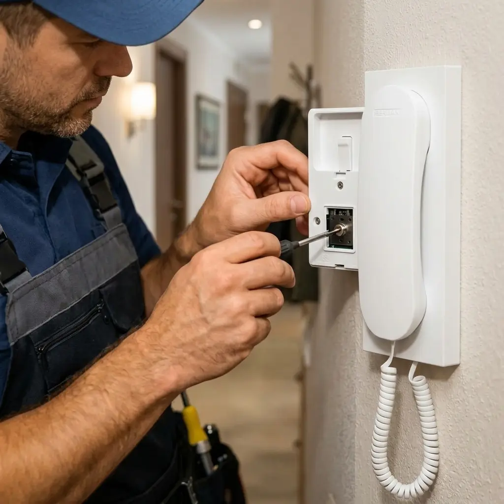 Técnico de Casanova Protect cambiando un telefonillo